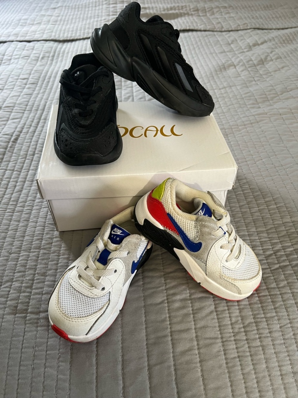 Adidas black 7c and Nike Airmax 6c White Sneakers with Blue, Red & Lime Accents